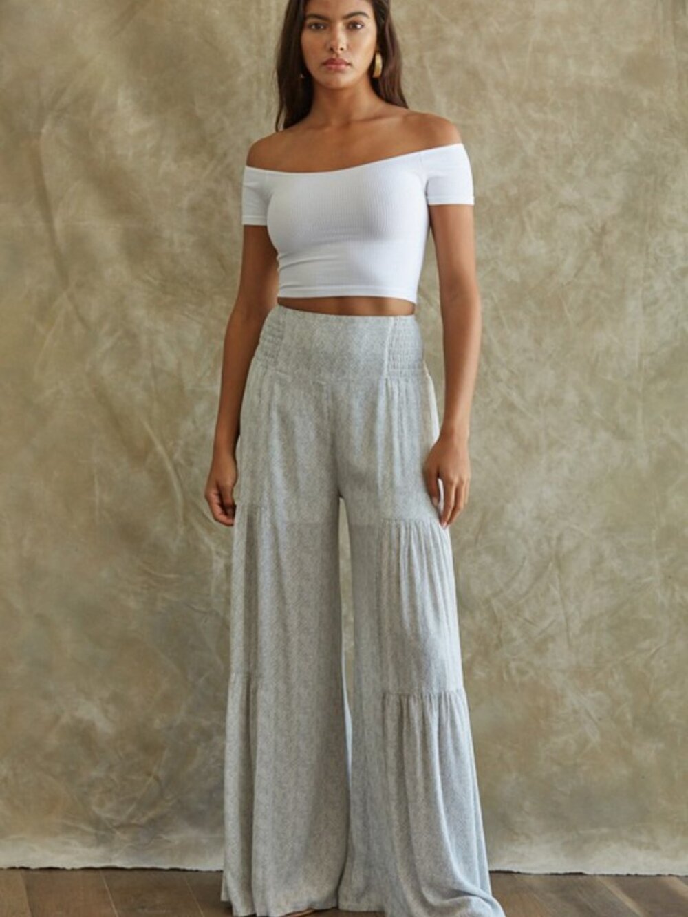 By Together Cream Ribbed Off-Shoulder Crop Top - Picture 2 of 4